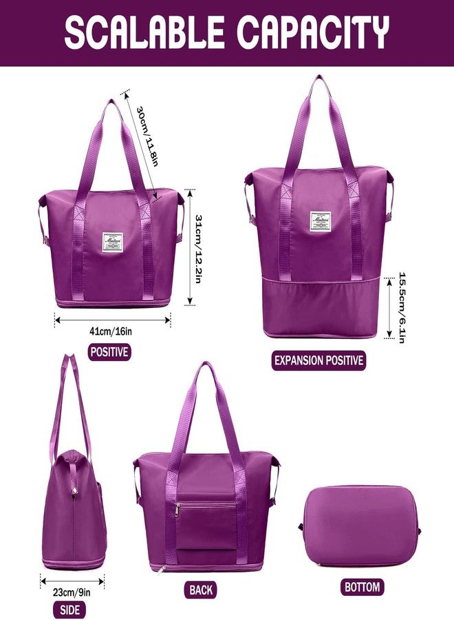 Flywind Large Capacity Folding Travel Bag Expandable, Dry and Wet Separation Weekender Bags for Women Travel Lightweight Waterproof Carry Luggage Bag. (Purple) - Image 2